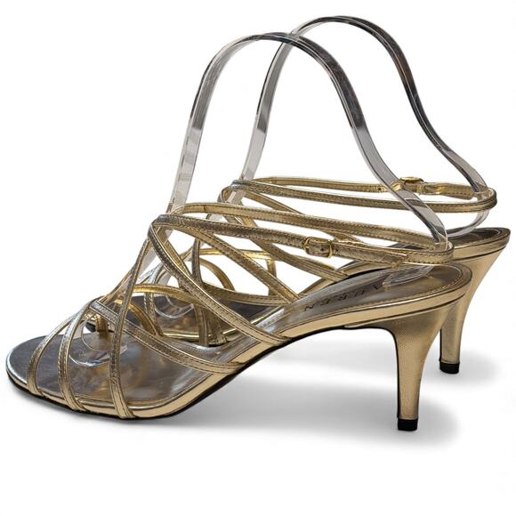 Lauren Ralph Lauren Sammy Gold Strappy Stiletto Heels 8.5B Metallic Leather NWOT - Picture 4 of 8